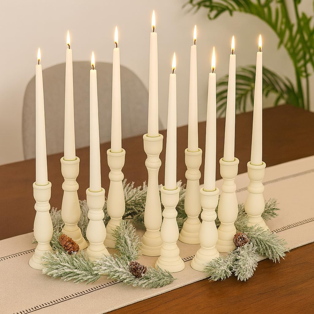 Koyal Wholesale White Candlestick Holders & White Taper Candle Holder Set of 12, Unfinished Wood & Boho Candle Holders