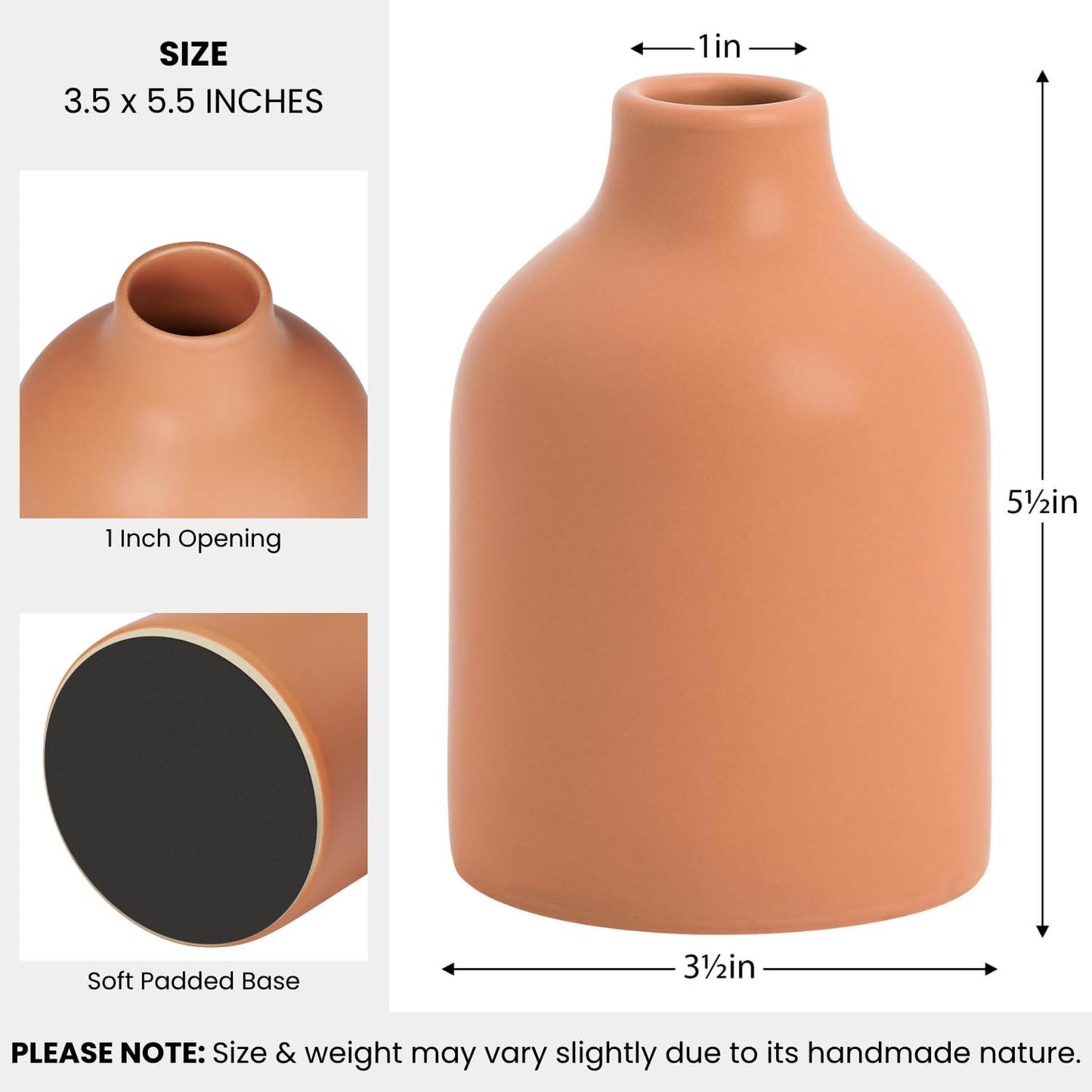 Komi 5.5" Tall Ceramic Vase for Flowers / 5.5" Height / Terracotta