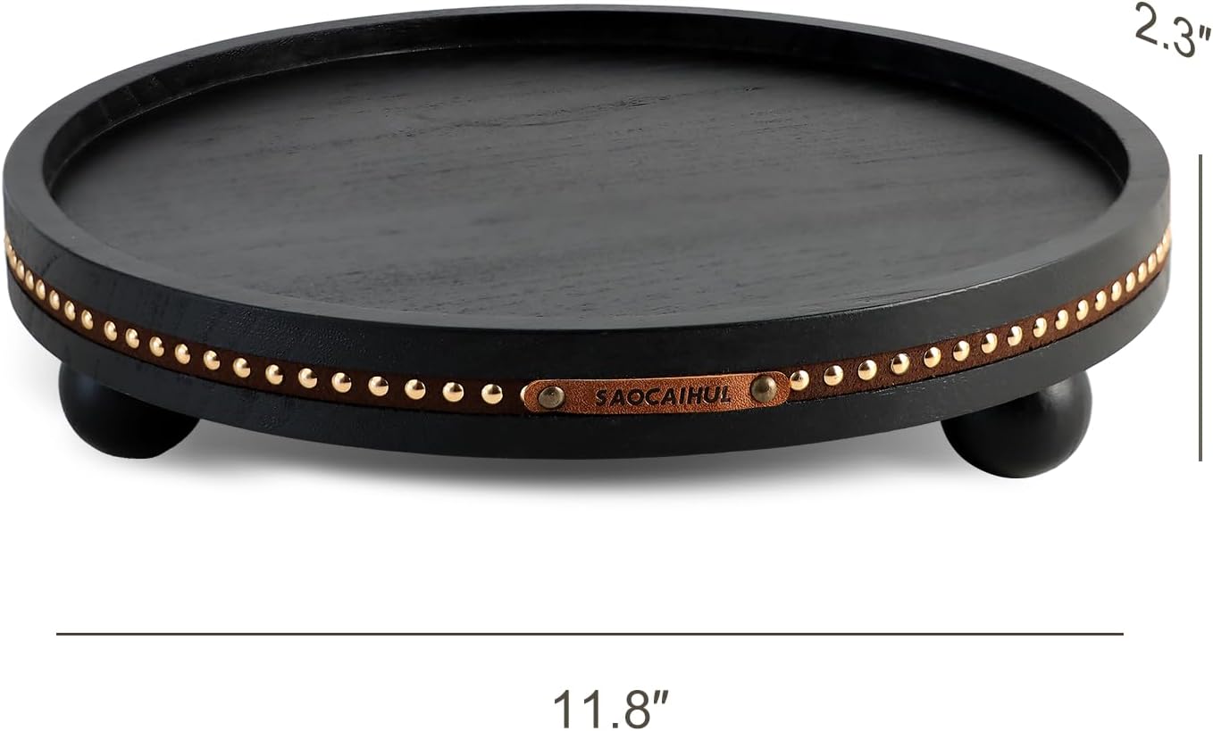 Farmhouse Decorative Round Tray / Black / 11.81 Inch