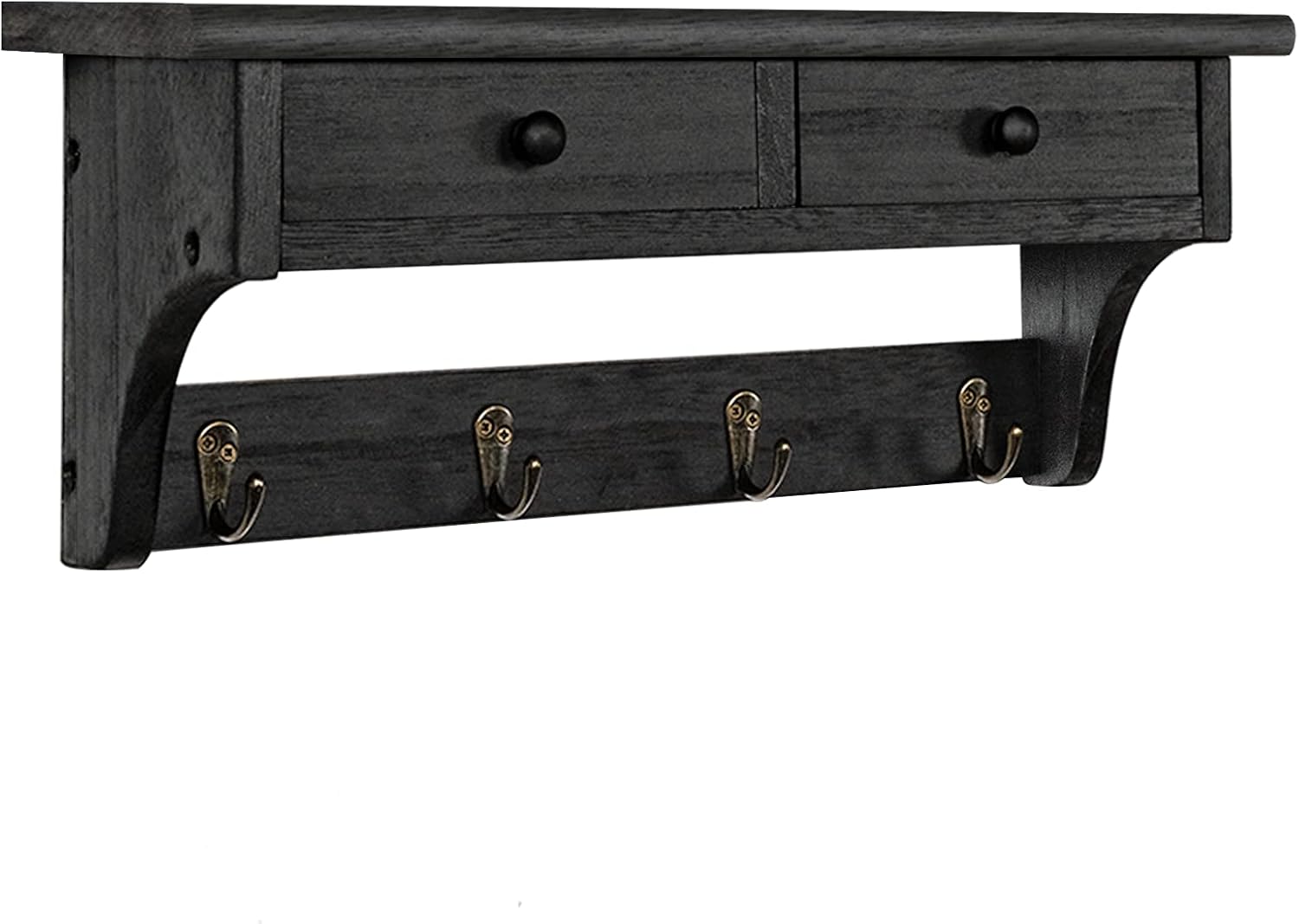 Emfogo Wood Coat Hooks Wall Mounted, Rustic Style with 4 Hooks & Shelf for Entryway, Mudroom, Bedroom, Kitchen
