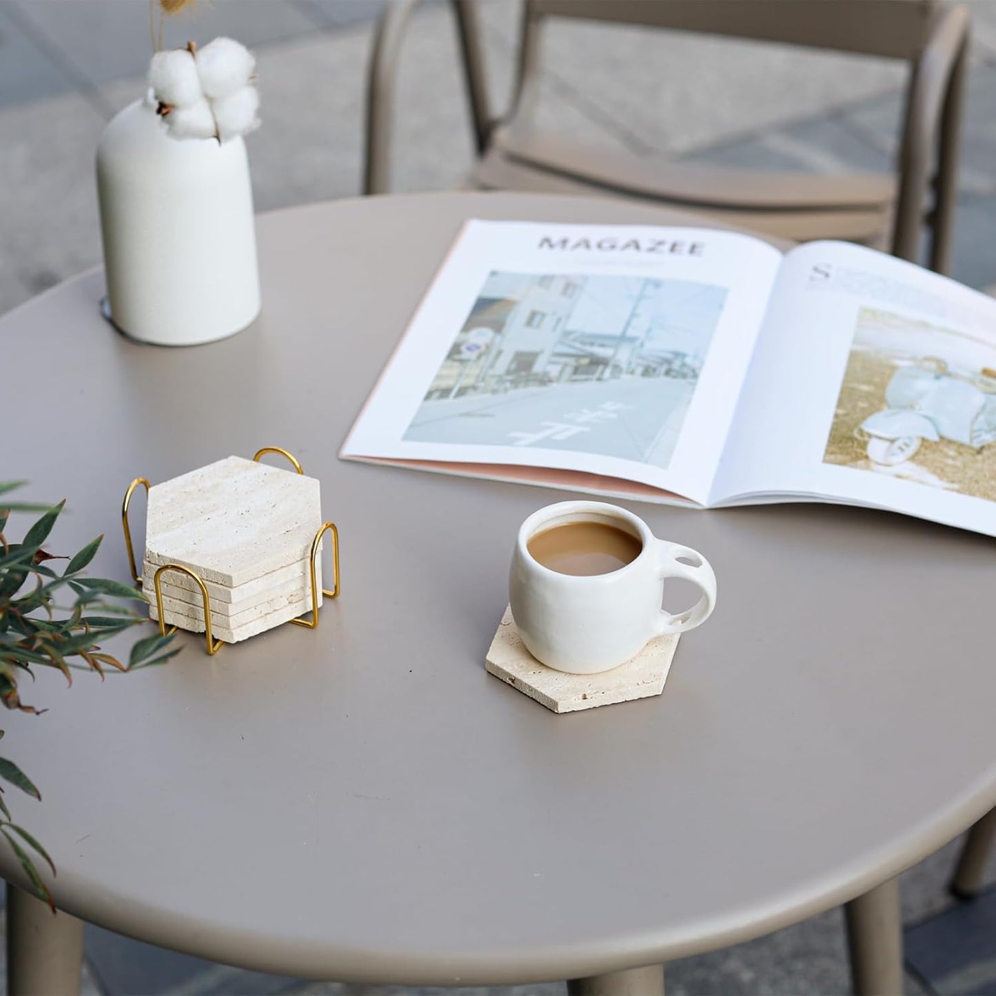 Holder / Hexagonal Rustic Farmhouse Marble Drink Coasters / 02 - Hexagon / Beige / Set of 6