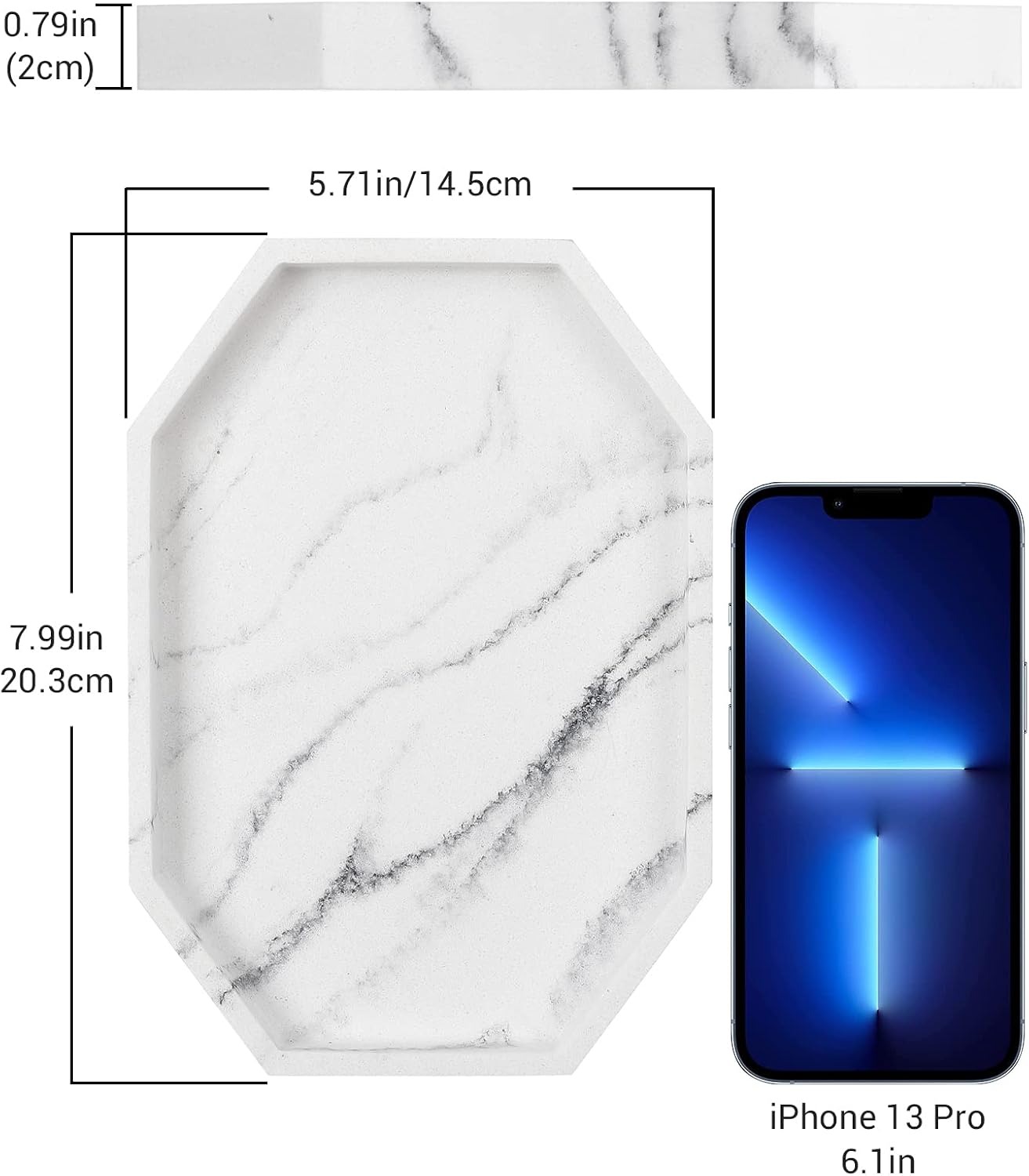 Small Octagon Vanity Tray / 8 x 5.7 x 0.8 / Gravel White