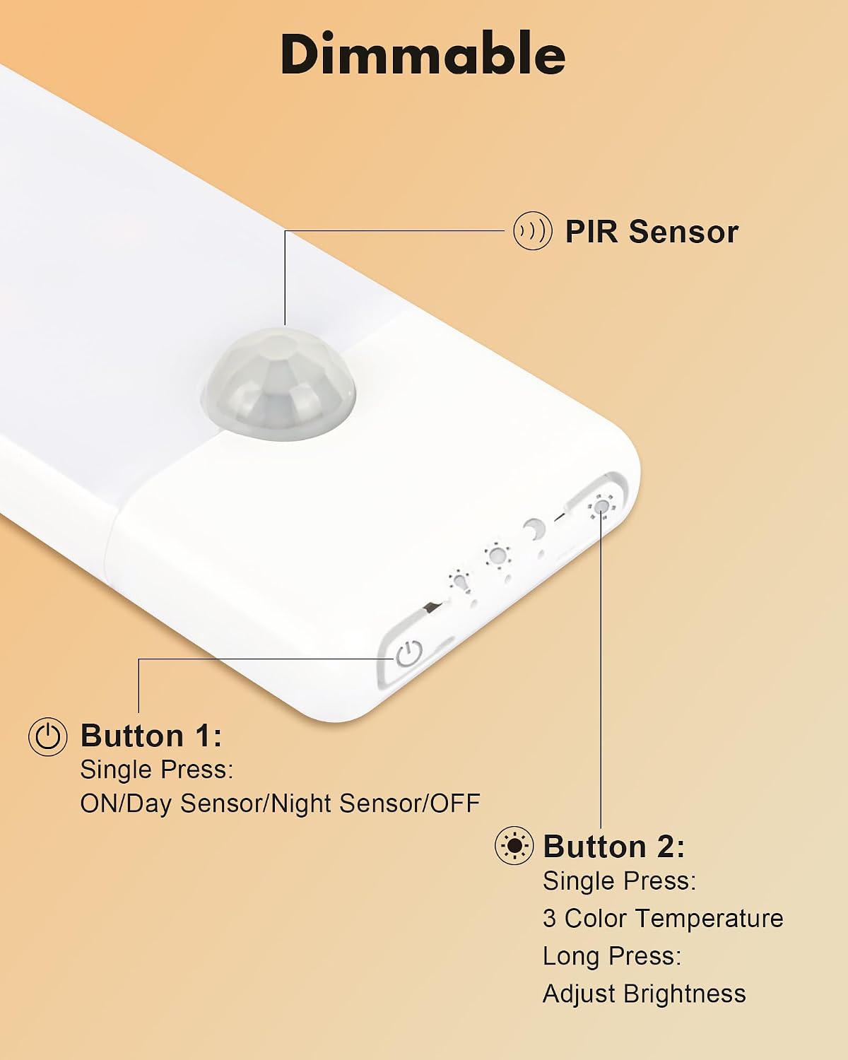 maylit 6 Pack Rechargeable Motion Sensor Under Cabinet Lights | Wireless Magnetic Light Bars in 3 Color Temperatures
