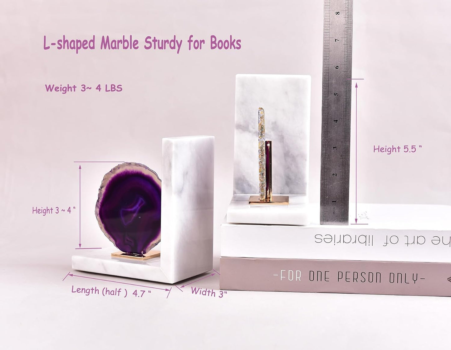 Purple Agate Bookends / 3-4 Lbs / White- Purple