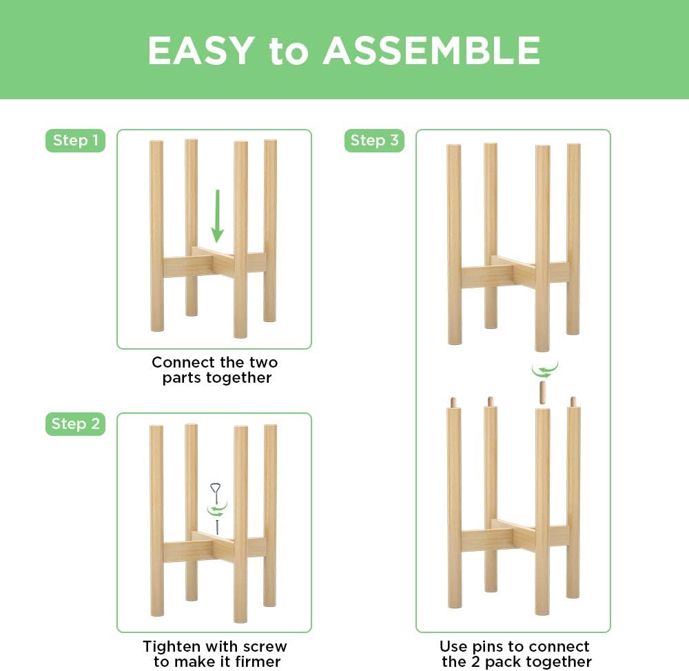 MUDEELA 2 Pack Indoor Plant Stands, 2 Tier Tall Plant Stand 30 inches, Mid Century Bamboo Plant Stand, Adjustable Width