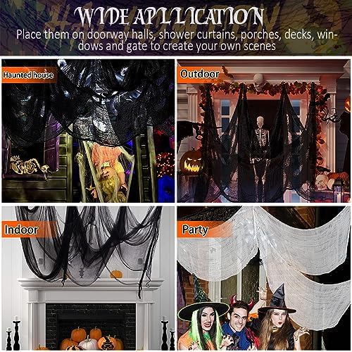 4 Pack Halloween Creepy Cloths, Scary Spooky Cloth Creepy Gauze, 30 x 72inch Freaky Loose Weave Creepy Cloth, Decorations for Haunted Houses Props Halloween Wall Outdoor Indoor Decor (Black)
