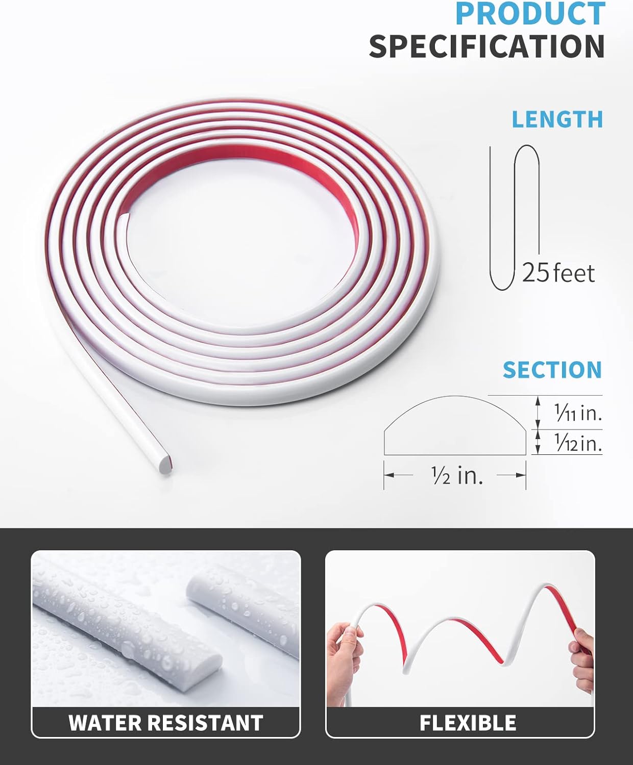Peel and Stick Trim for Backsplash Tile Edge / 25 Feet / White / 25 ft
