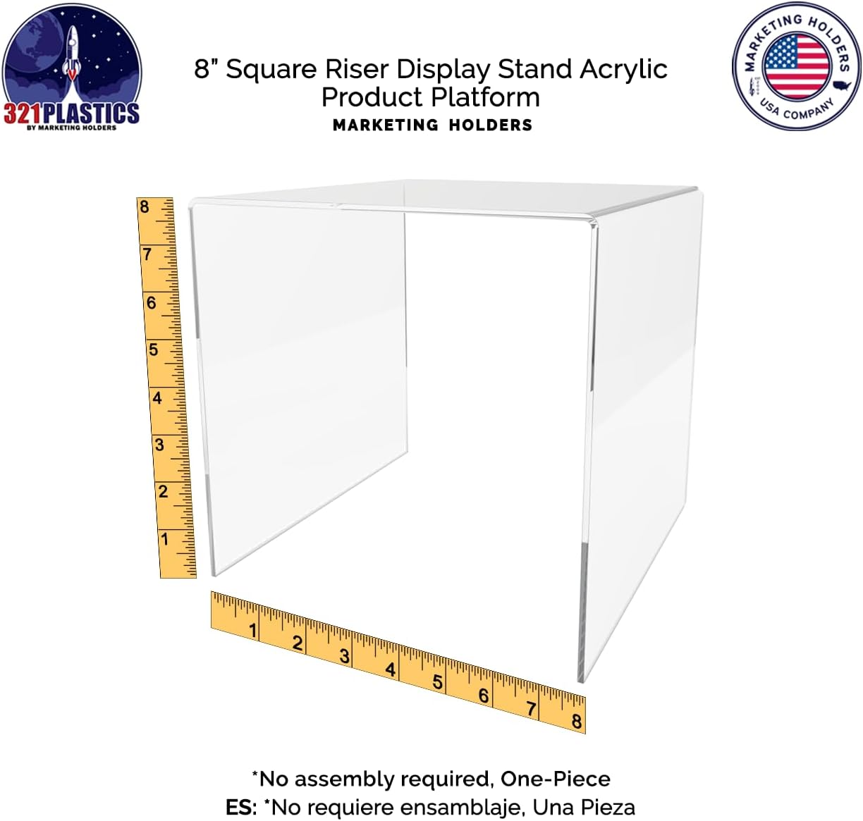 Marketing Holders 2 Pack 8 Inch Clear Acrylic Riser Retail Countertop Stand for Products and Merchandise