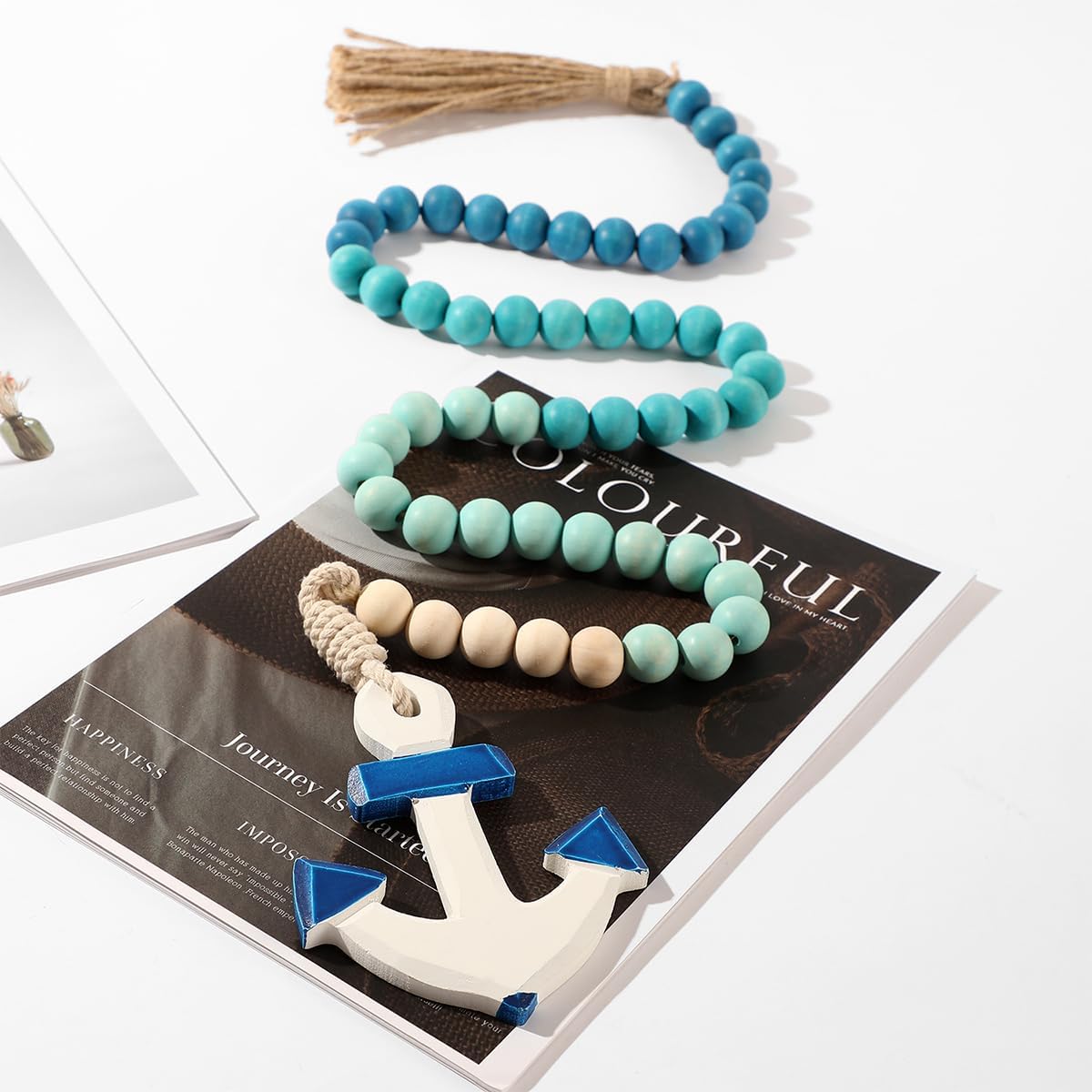 Ship Anchor Wood Bead Garland / Blue