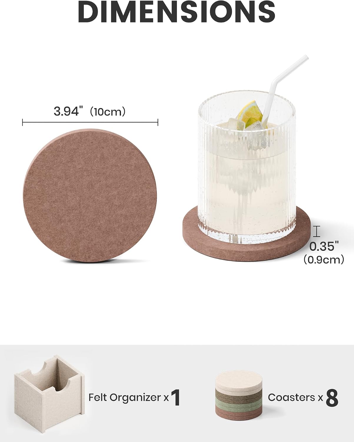 Holder / Felt Coasters for Drinks / Boho / Round - 8 Count / Set of 8