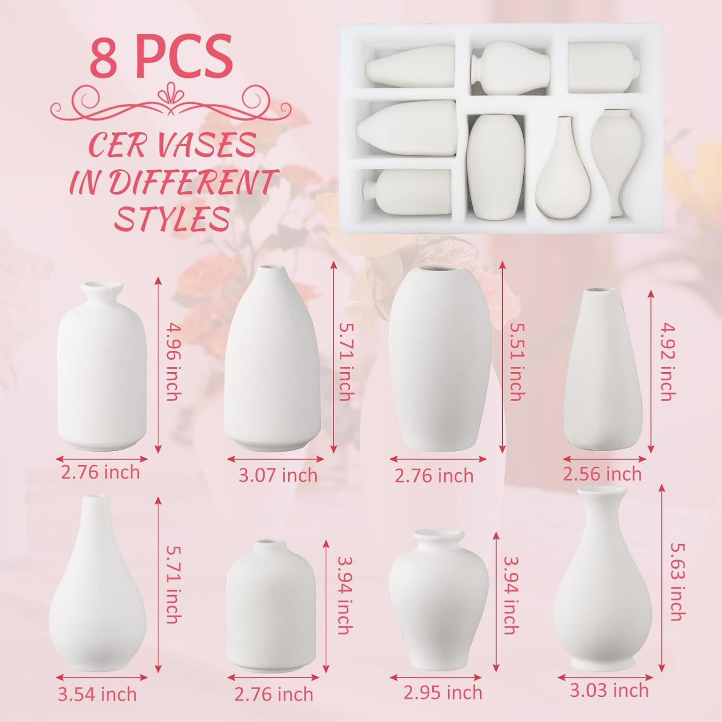 Ceramic Bud Vase / White / Set of 8