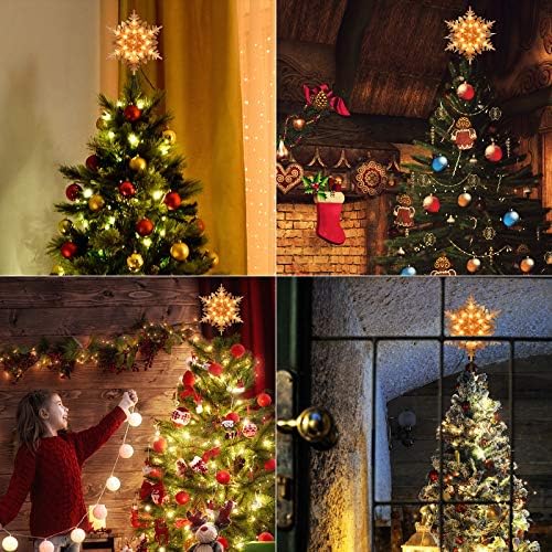 ODEETRONIC Snowflake Tree Topper Lights, 9in 20 Clear Christmas Star Treetop, 120V UL Certified Christmas Lighted Sonwflake Tree Topper, Warm Tree Topper for Xmas Tree Party Decoration