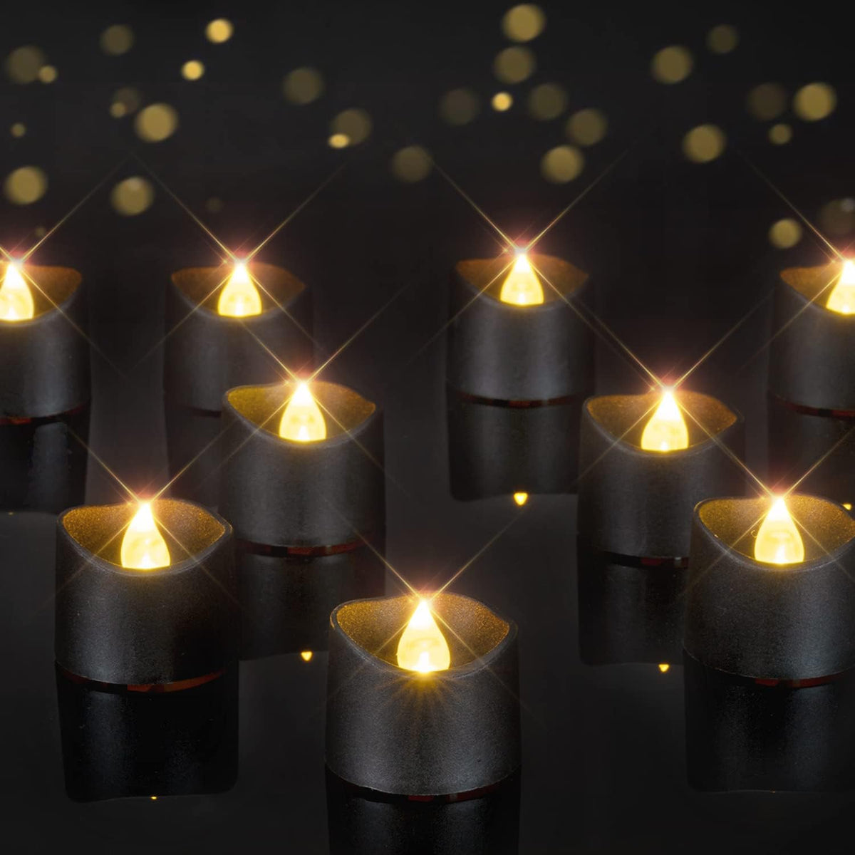 Homemory 12-Pack Black Flameless Battery Tea Light Candles, 200+ Hours