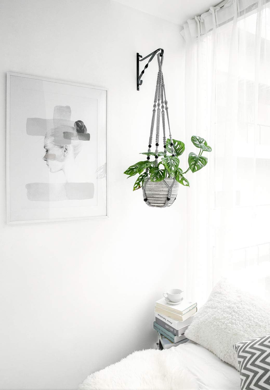 Macrame Plant Hangers Indoor Different Size Hanging Planter Basket Flower / Medium / Gray / Set of 3