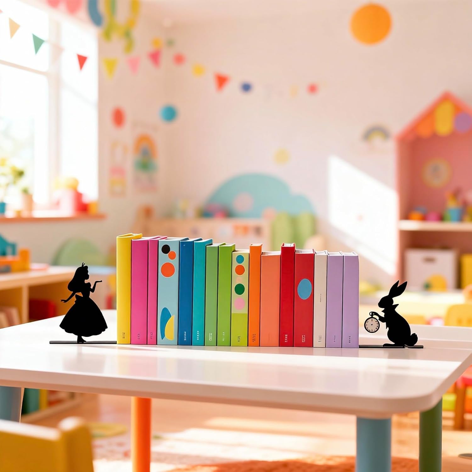 Decorative Bookends Metal Stopper Shelves Nursery Office Library Bedroom for Book