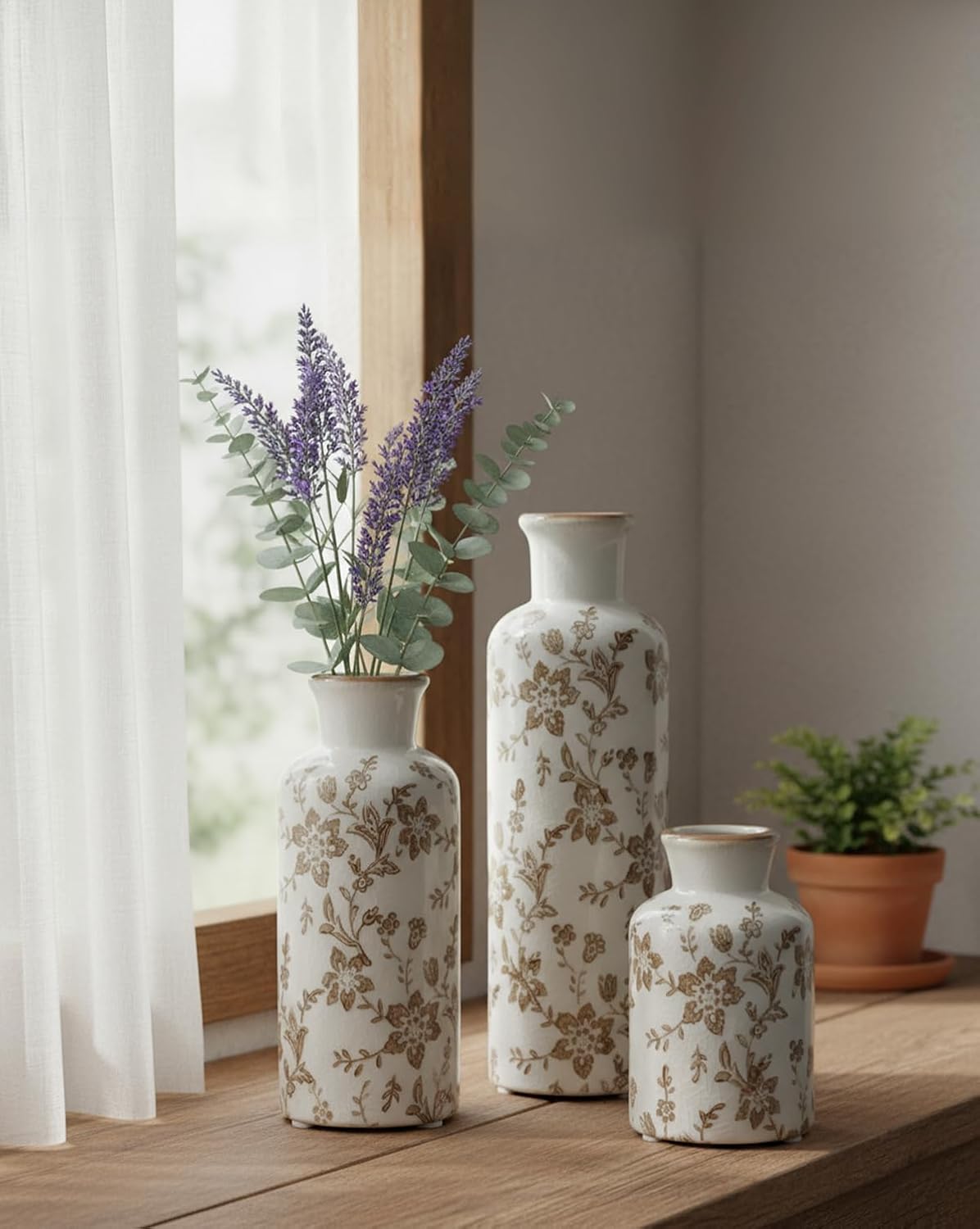 Ceramic Vase / Vintage Ceramic Flower Vases / Brown / Set of 3
