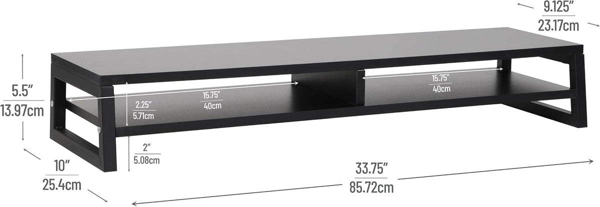 Mind Reader 2-Tier MDF Double Monitor Stand, Dual Screen Riser with Storage Shelf, 33.75 Inch Wide, 88 lb Capacity