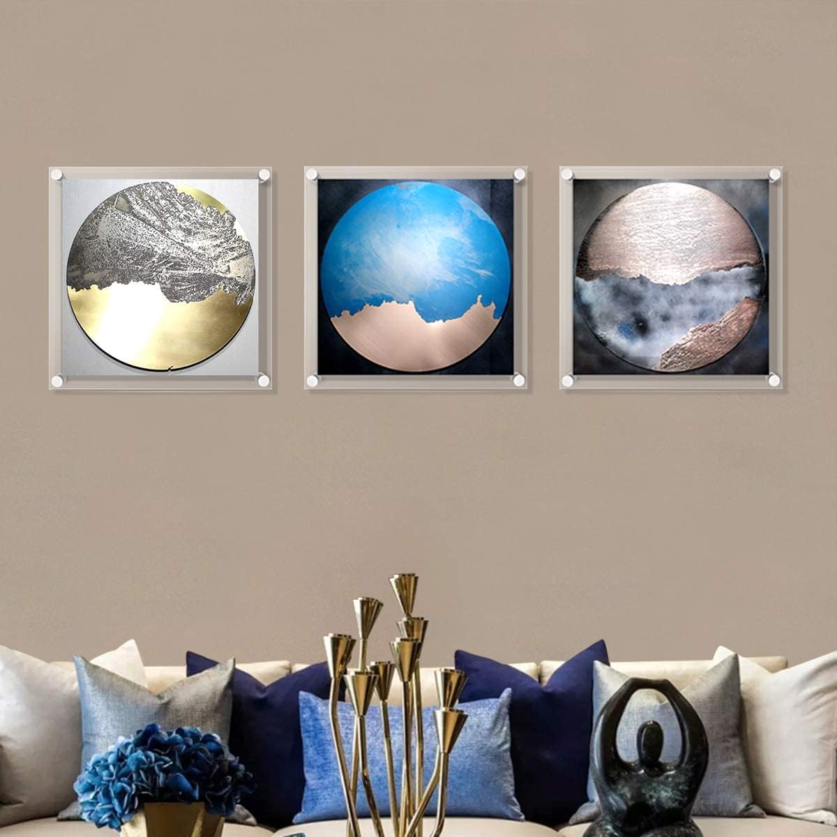 NIUBEE 12x12 Clear Acrylic Wall Mount Floating Frameless Picture Frame | Full Frame is 13.5x13.5 inch for Poster