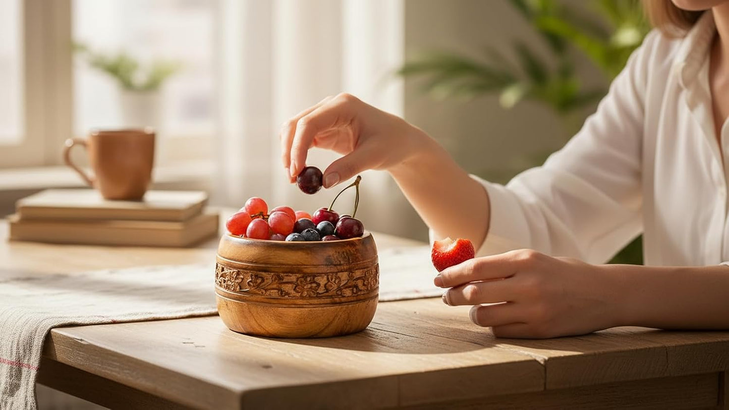 Handmade " Decorative Mango Wood Snack Serving Bowl For Dry Fruits Chips / Antique Finish / 5 x 3
