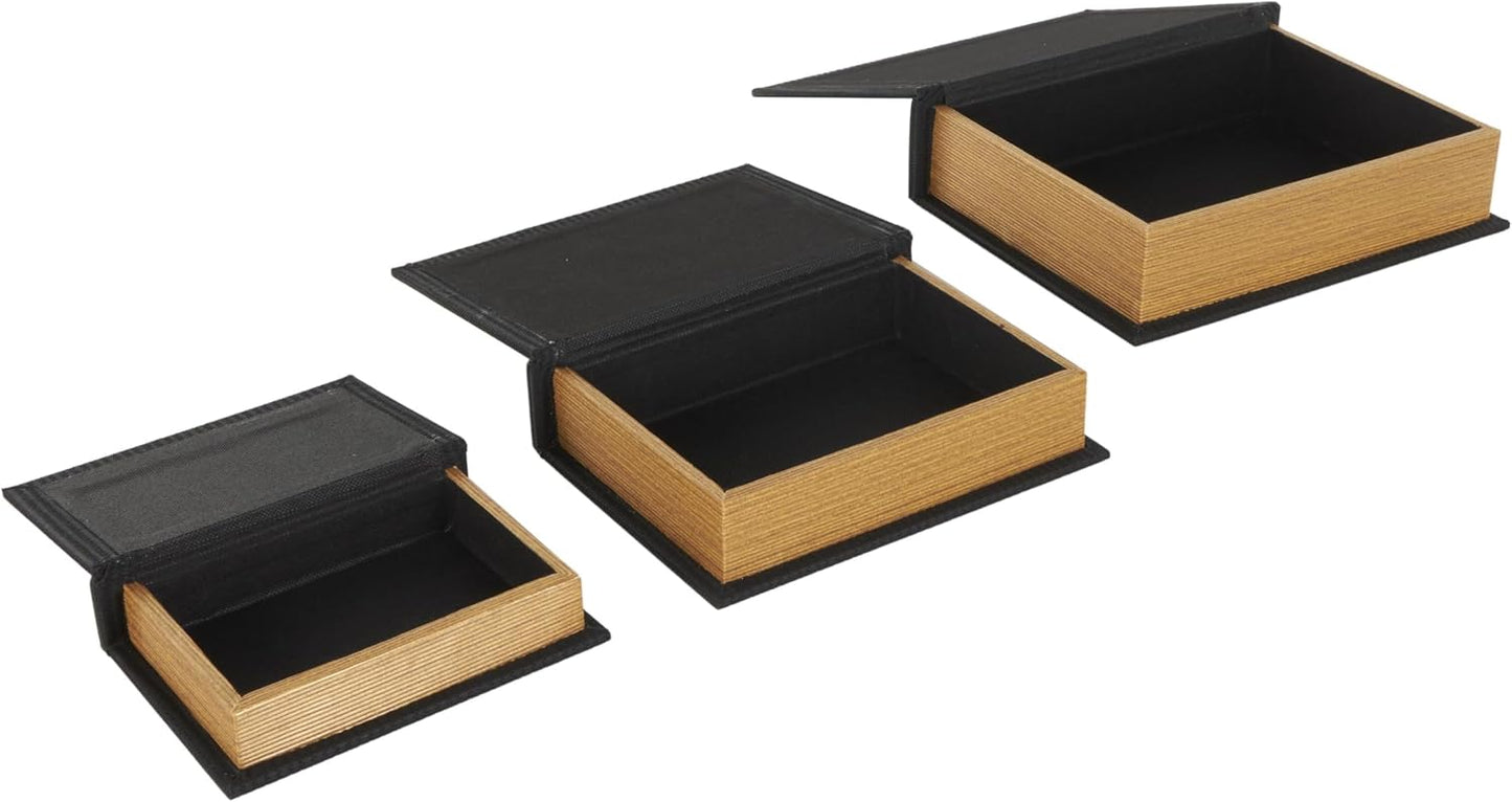 Faux Leather Decorative Box Book Shaped Book Shaped / Black / 12", 10", 8"H / 8 Inch / Set of 3