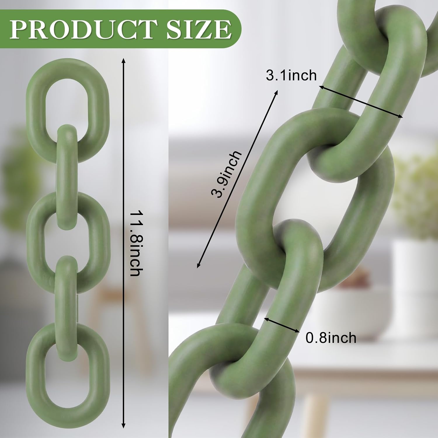 Decorative Wood Chain Link Decor Rustic 5 Link Wooden Chain Ornament Farmhouse / Green / 13.78 Inch