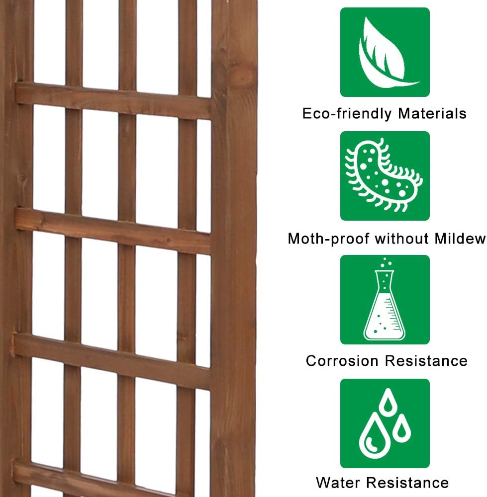 7Ft Dark Brown Wooden Garden Arbor Arch Trellis | Heavy duty wood pergola archway for climbing roses vines, perfect for