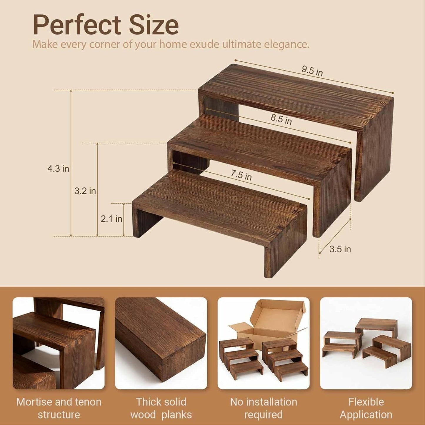 Tiered Display Stand for Food / Carbonized / Set of 2