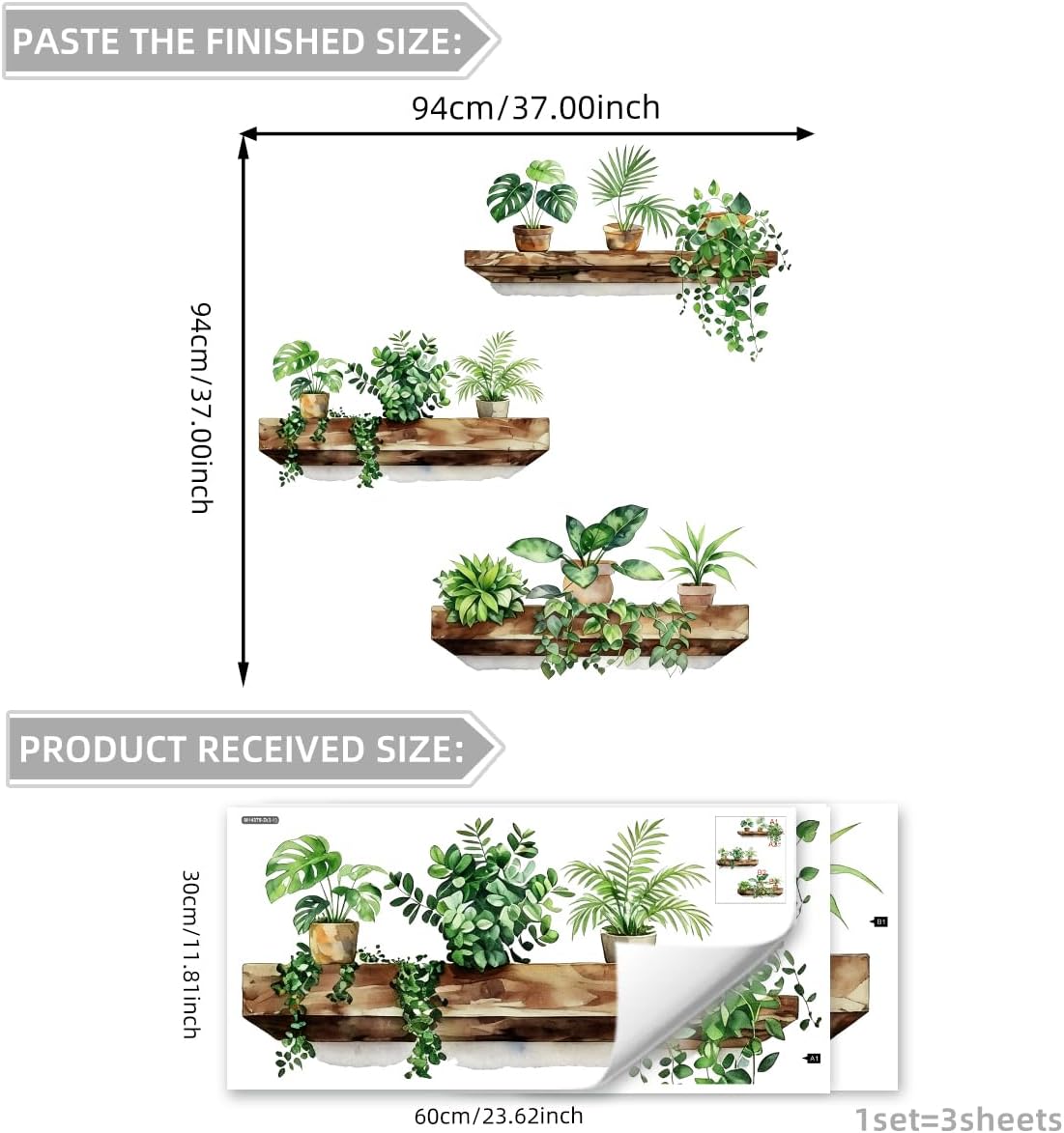 3D Bonsai Tropical Vine Leaves Wall Stickers / Green Plant Wall Decals