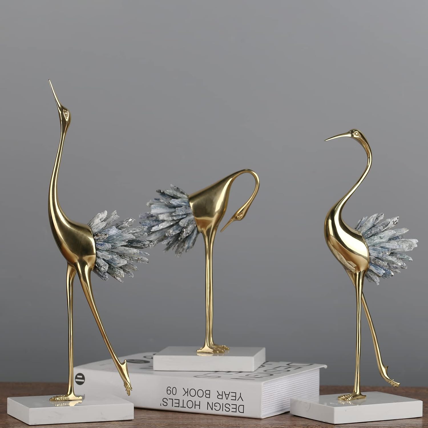 Brass Birds Statues Gold Home Decor Modern Crystal Decor Ornaments / C / Blue C