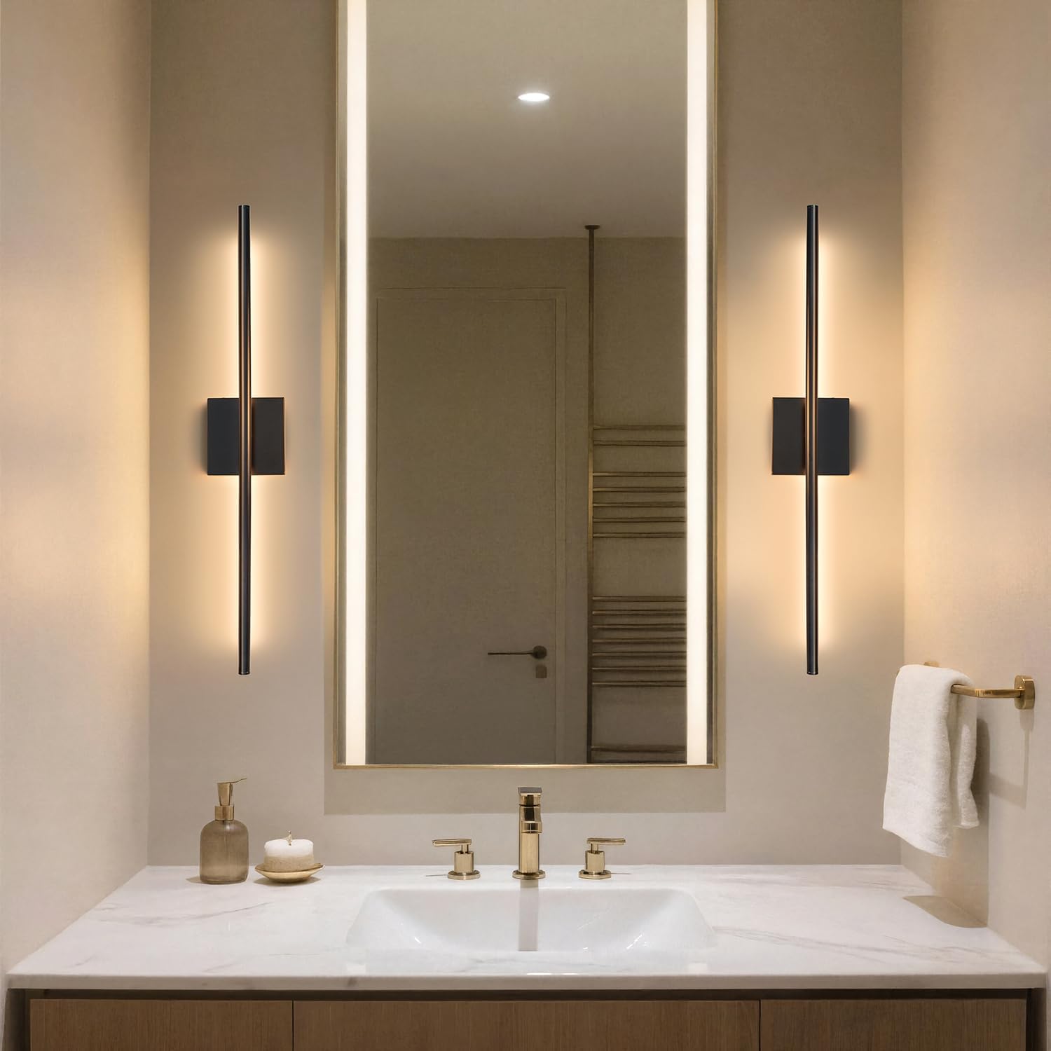 Rechargeable Wall Sconce Set of Two, Modern Wireless Black Wall Sconces with Remote, 28.35Inch Dimmable Indoor Home