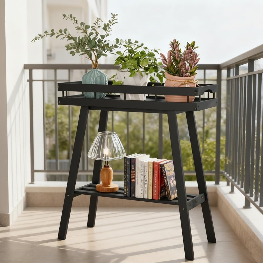 BAMBANG Bamboo Plant Stand Indoor, 2 Tier Small Plant Table, Tall Plant Stand for Indoor Plants, Window Sill Plant