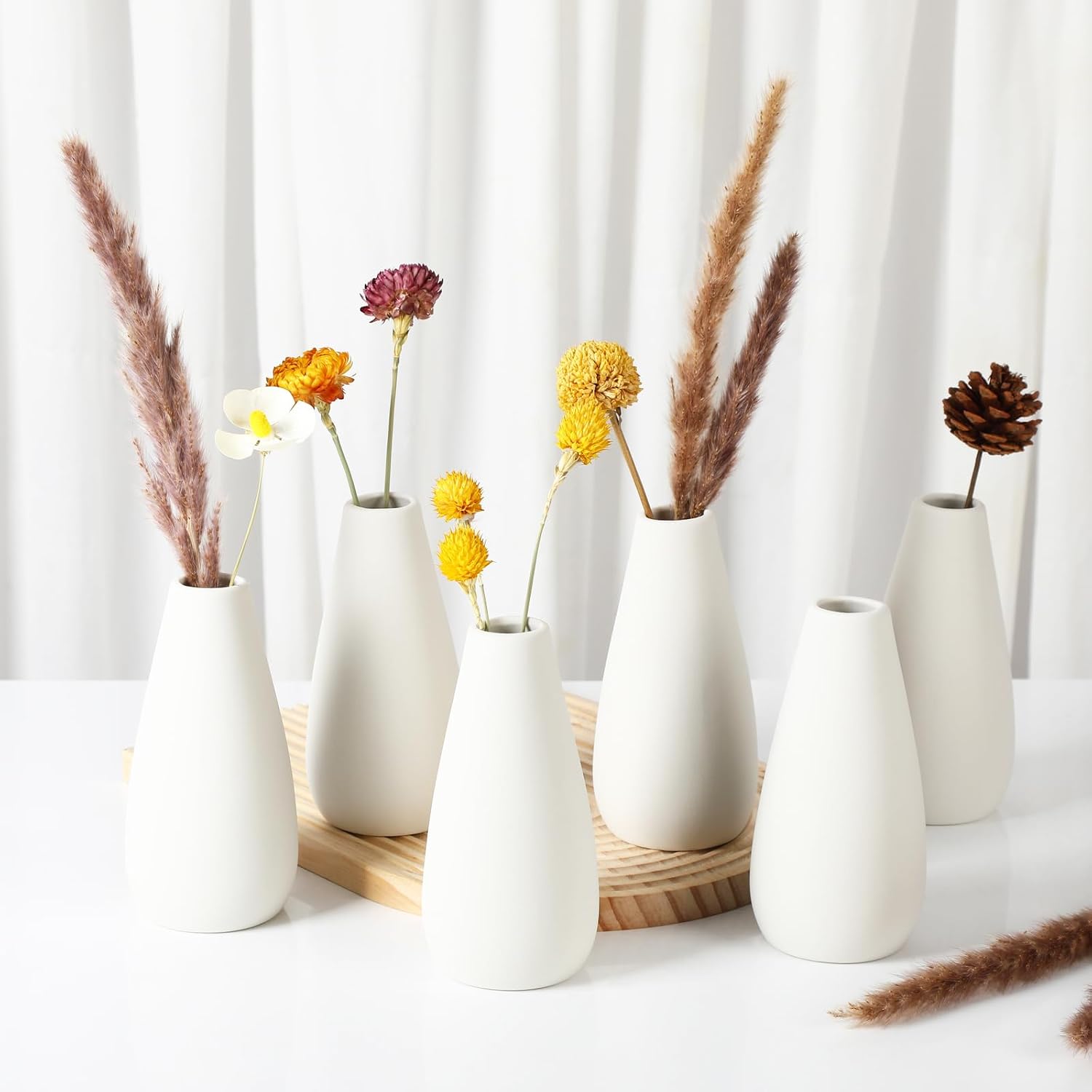 White Ceramic Vases / Medium / White-c / 6 Inch / Set of 6