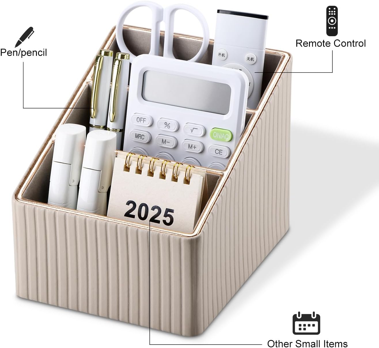 3 Slot PU Leather Remote Controller Holder / Dark Beige