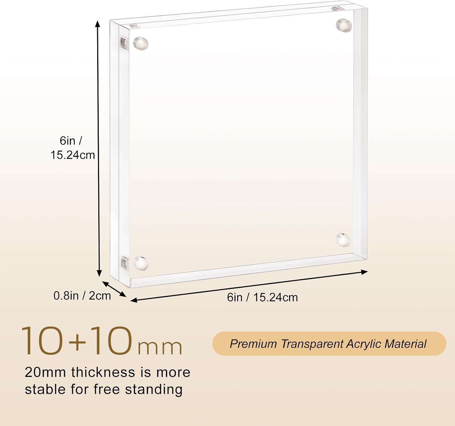 AMEITECH Acrylic Picture Frame 6x6-5 Pack, Clear Double Sided Frameless Photo Frame with Magnetic, Free Standing