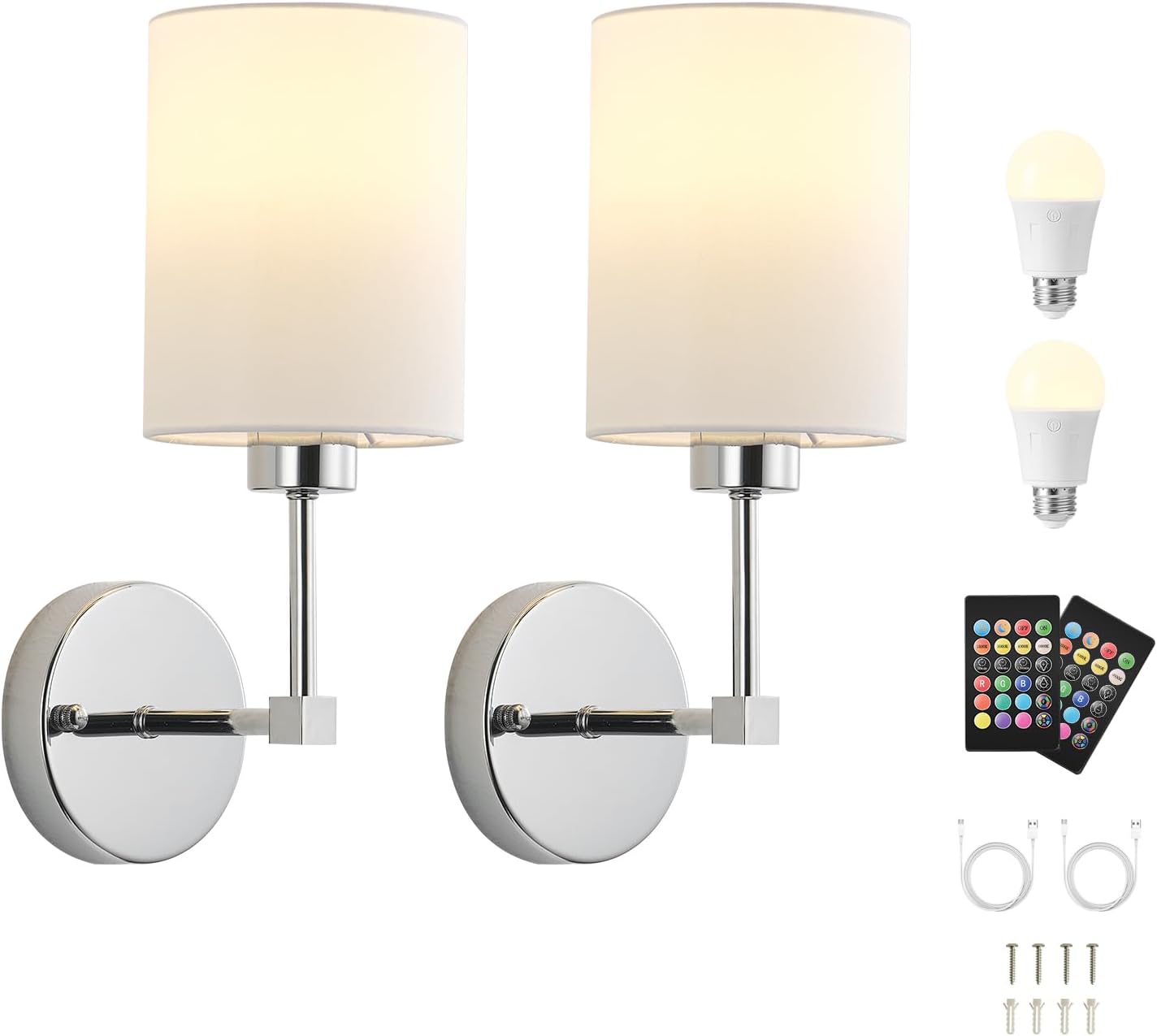 KARTOOSH Battery Operated Wall Sconce Set of Two, Dimmable 4CCT, RGB, Timer | Rechargeable Wireless Wall Decor Light