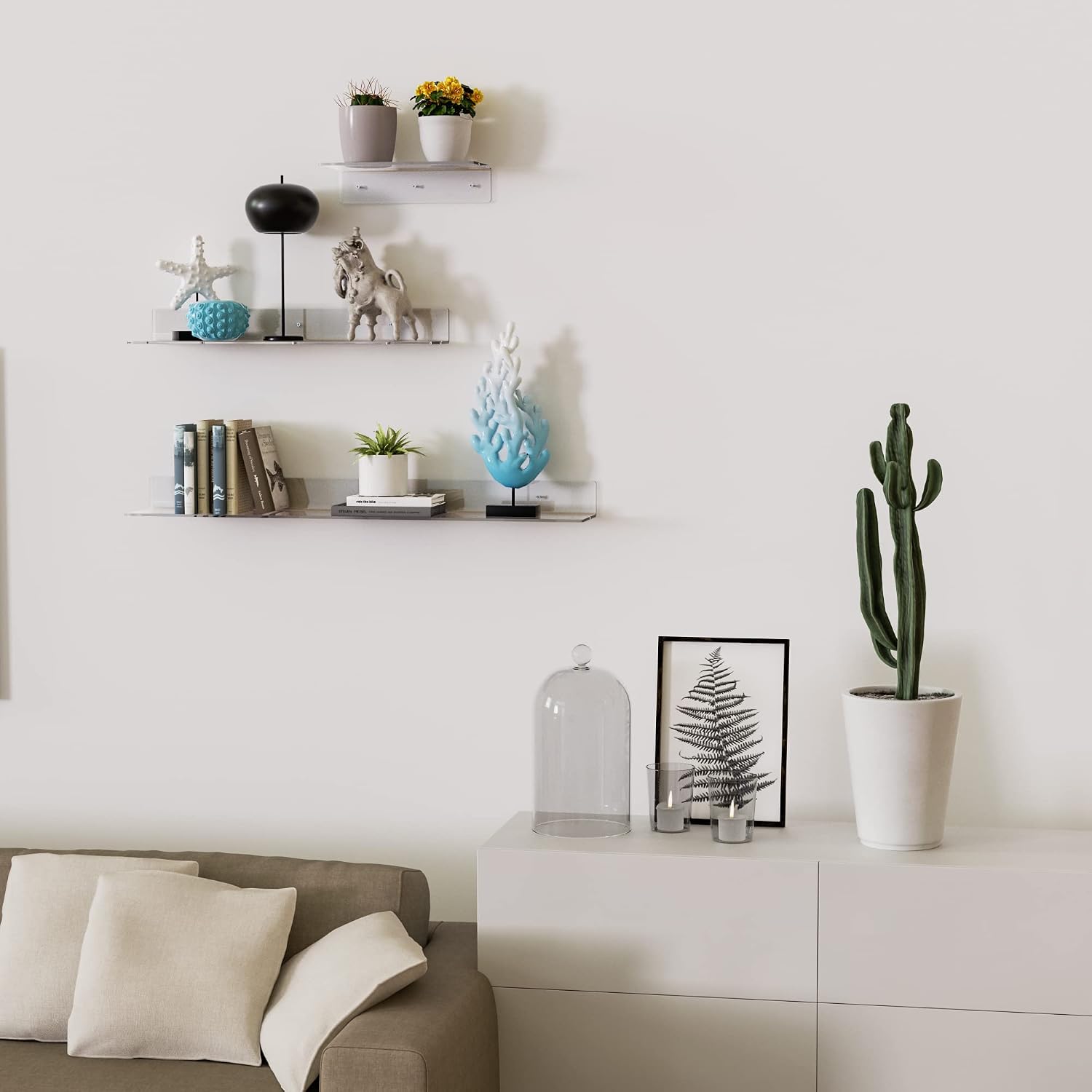 Sezanrpt Acrylic Wall Shelves 36 24 12 Inches, Clear Floating Shelf for Wall, Wall Mounted Display Shelves for Plants