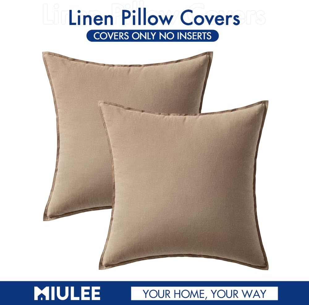Decorative Linen Pillow Covers Boho Farmhouse Modern Soft Accent / 18 x 18 / Coco Brown / Set of 2