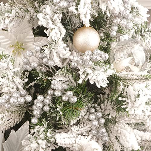 20 Pack Artificial Silver Berry Stems, 7.1 Inch Burgundy Silver Berry Picks Holly Berries Branches for Christmas Tree Decorations Crafts Wedding Holiday Season Winter Décor Home Decor