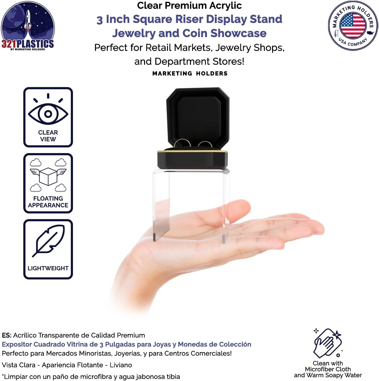 Acrylic Riser Display Stand 3" Reusable Square Platform POP Display / 3"W x 3"H / Clear / Set of 6