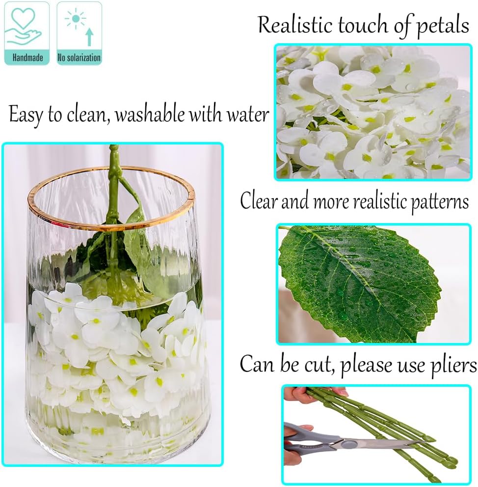 Kimura‘s Cabin Hydrangea Artificial Flowers Real Touch Latex Fake Hydrangeas / White / Set of 5