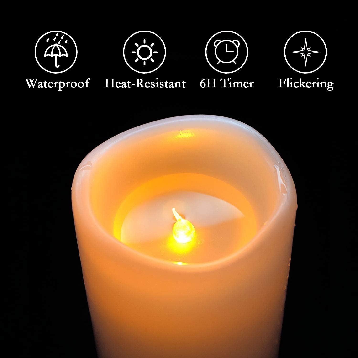 Homemory 4" x 6" Large Waterproof Outdoor Flameless Candles, Battery Operated Flickering LED Pillar Candles with Remote