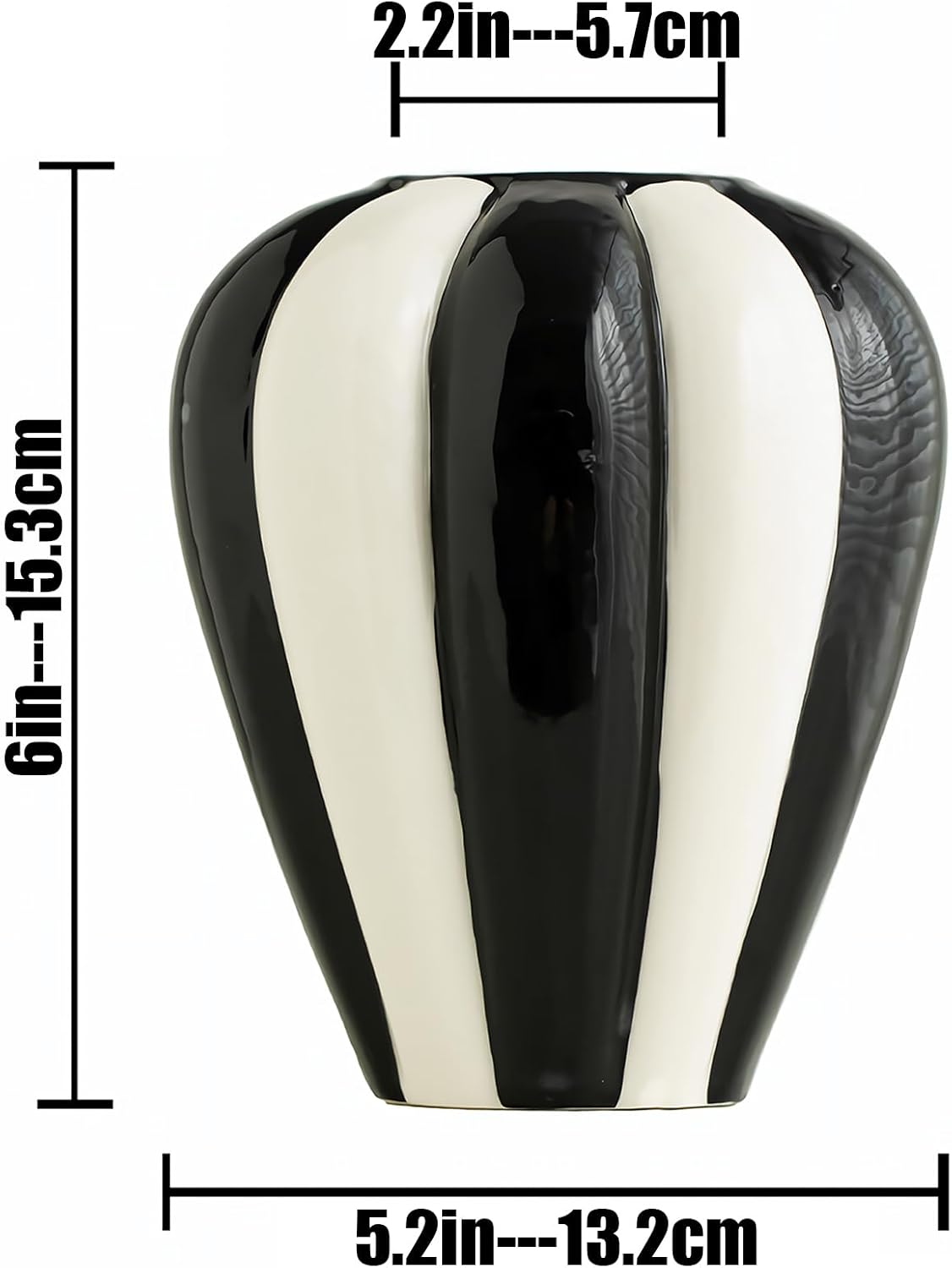 White Striped Ceramic Vase / Black