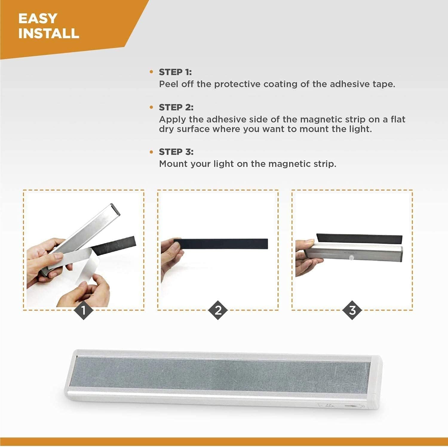 Under Cabinet Lighting – Motion Sensor Closet Lights, Battery Operated LED Strip Light Bar, Stick-On Wireless Indoor