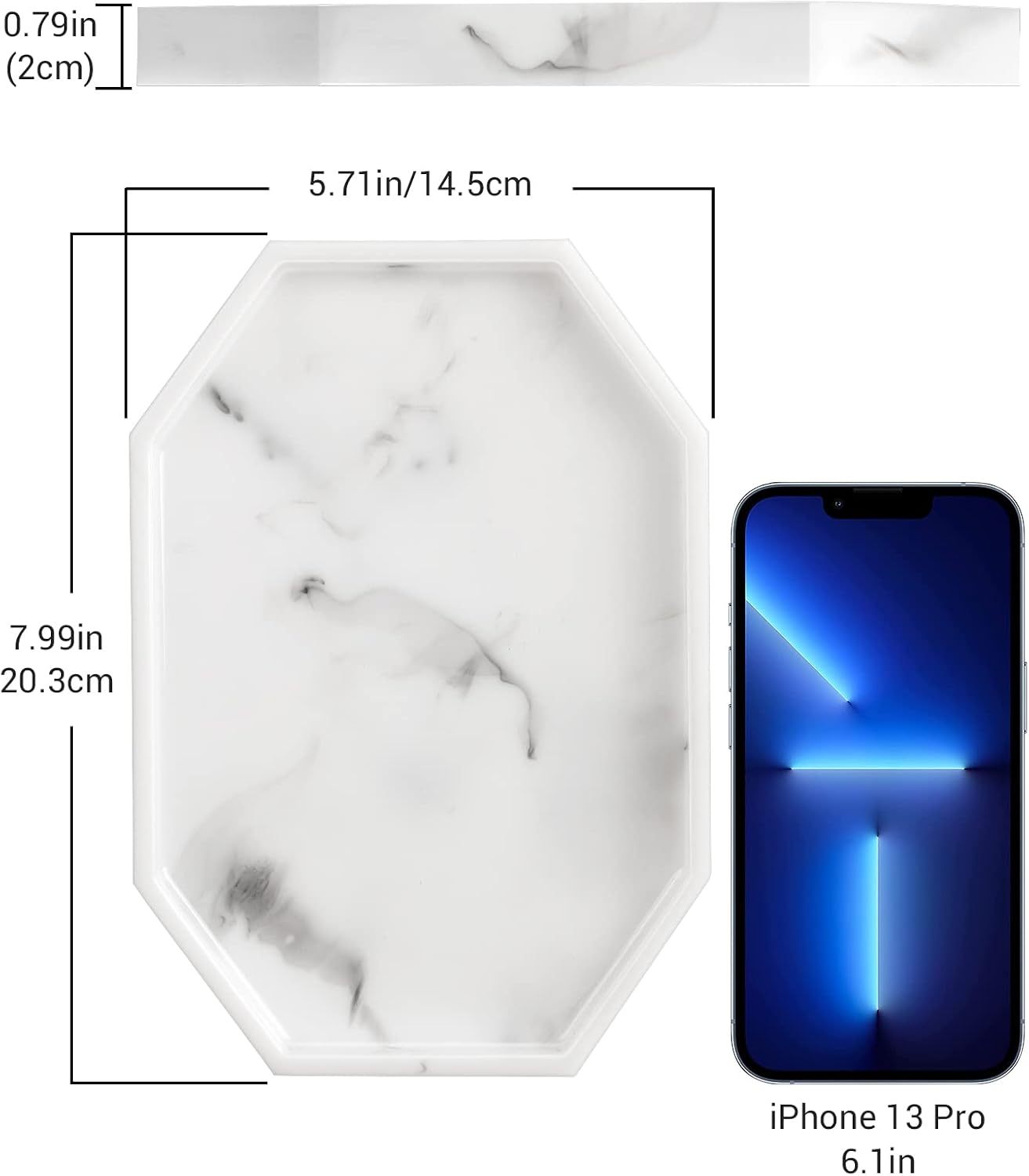 Vanity Tray / 8" Small Octagon Bathroom Vanity Tray / 8 x 5.7 x 0.8 / Marble White
