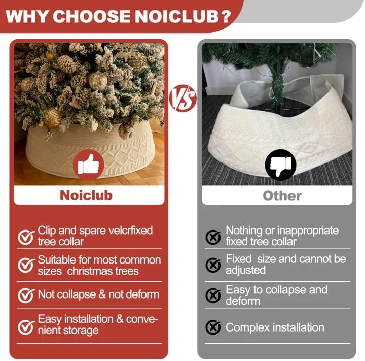 Noiclub Knit Christmas Tree Collar, Christmas Tree Skirt, Cream, 23-30 in