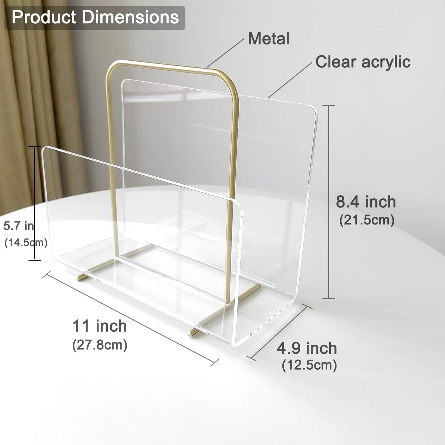 Acrylic Magazine Holder, Crystal Clear Acrylic Magazine Book Rack, Desktop File Organizer for Office Organization