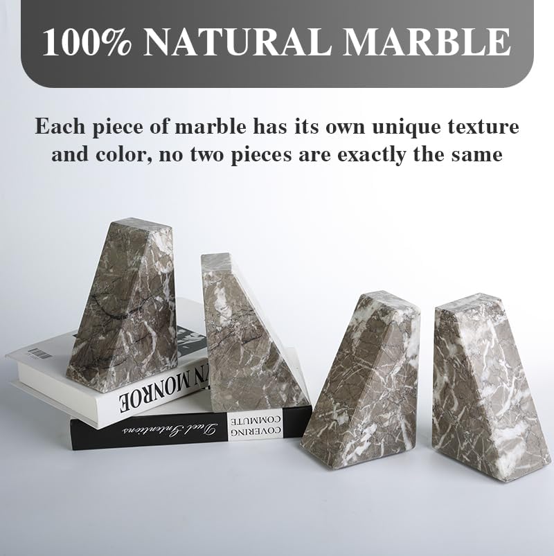 Marble Bookends / Large Bookends for Heavy Books / Trapezoid-grey