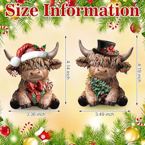 Karenhi 2 Pcs Highland Cow Figurines Resin Christmas Decor for Home Office