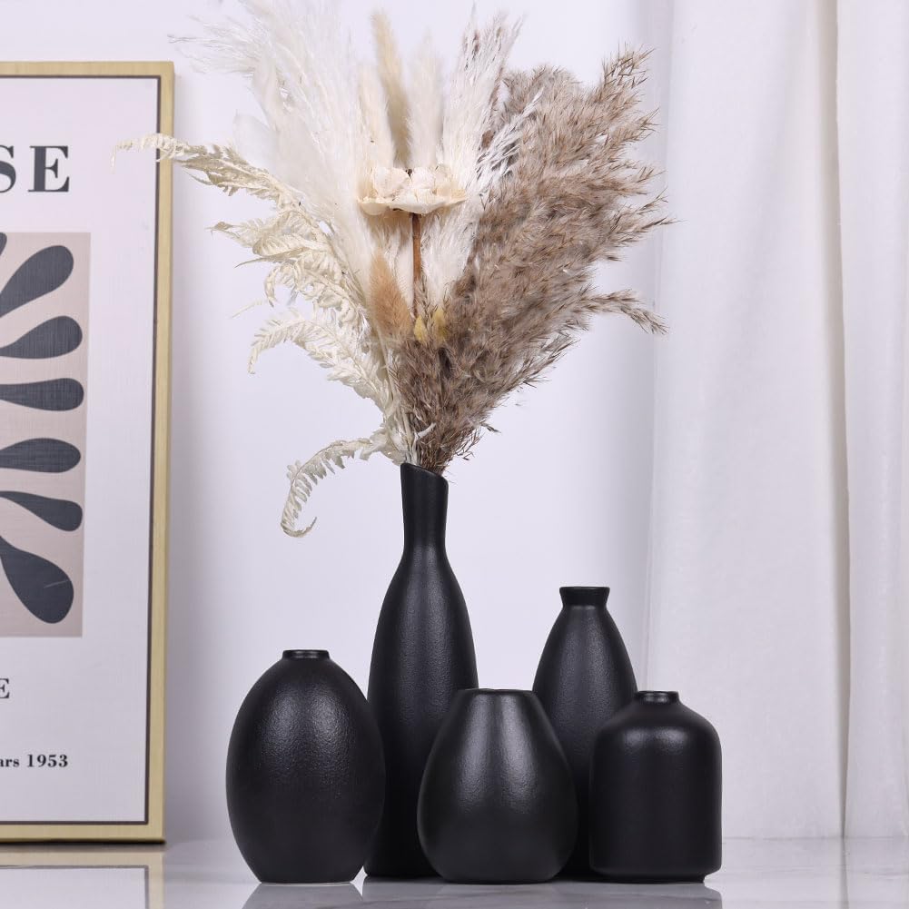 Black Ceramic Bud Vases / Black Set / Set of 5