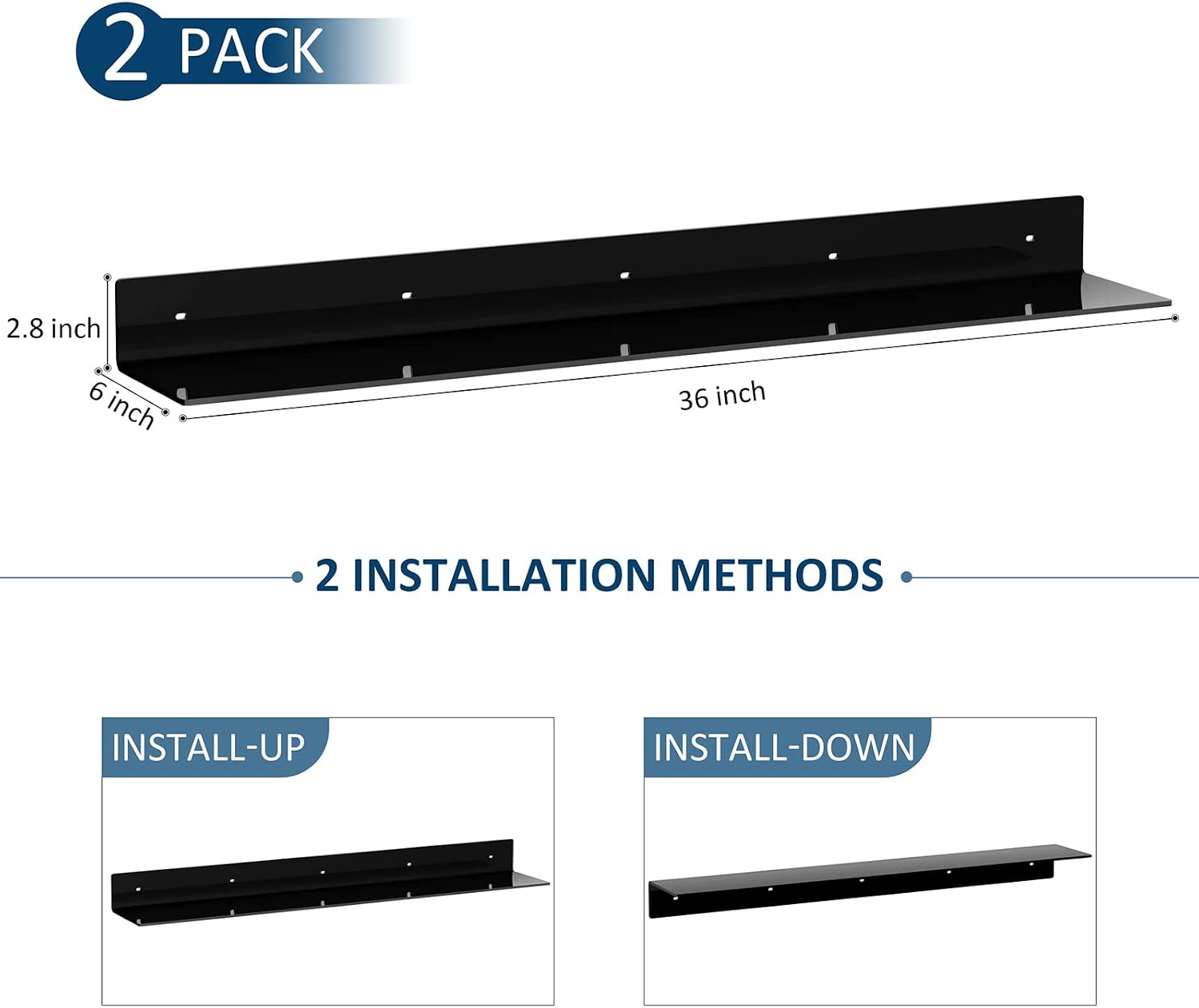 Sezanrpt 36 Inches Acrylic Wall Shelves 2 Pack, Floating Shelf for Wall Mounting, Acrylic Display Ledges for Funko Pop